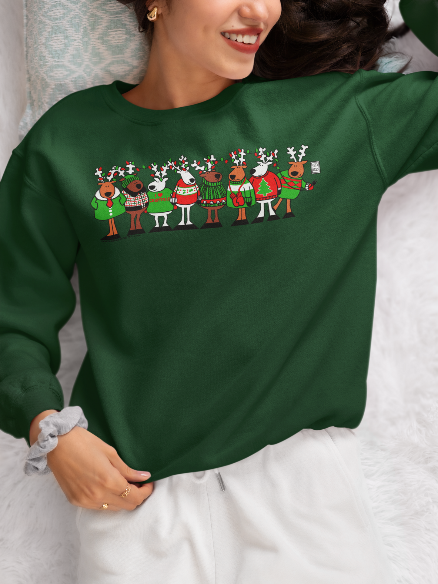 Reindeer Medley Sweatshirt Forest Green