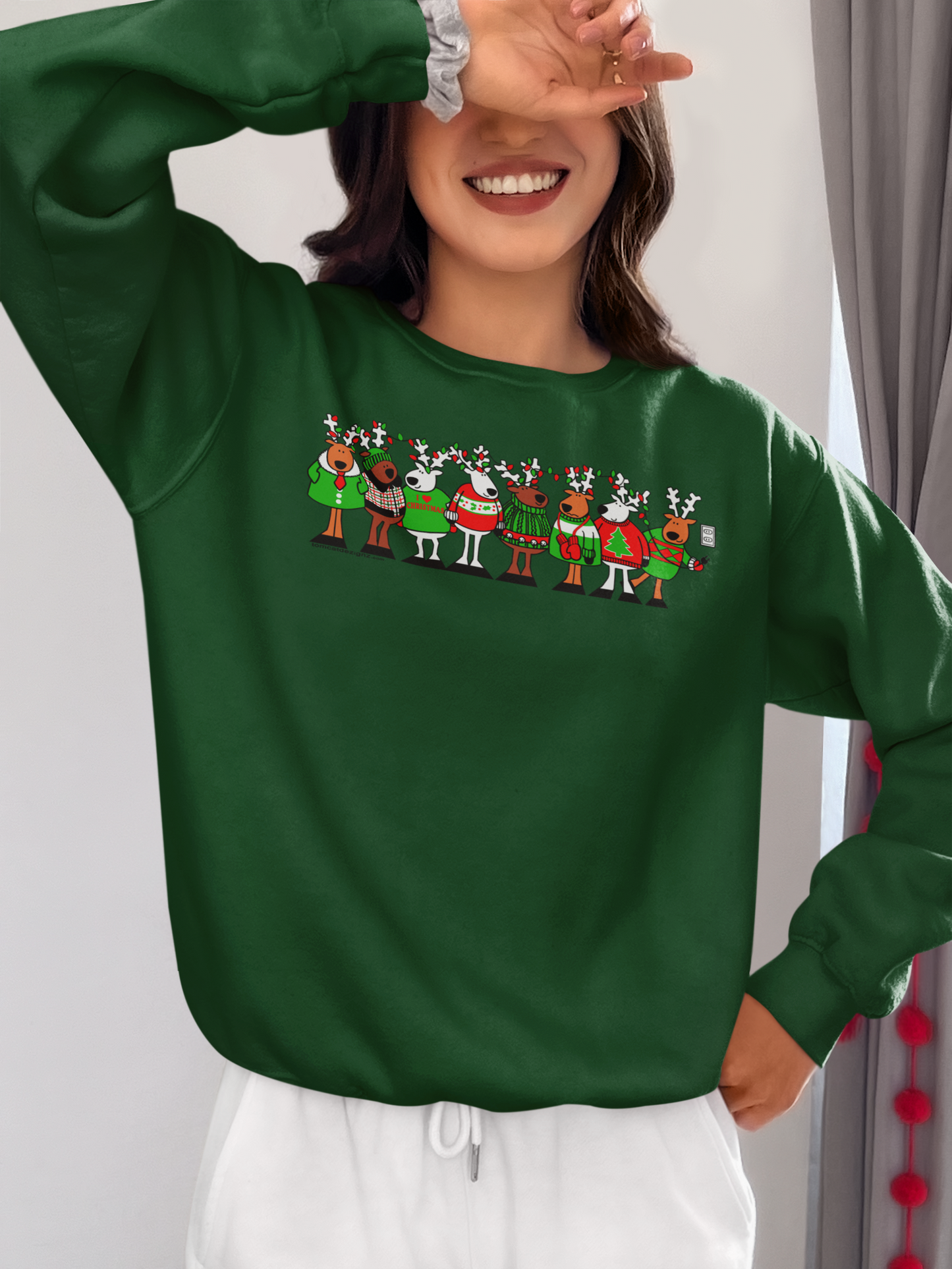 Reindeer Medley Sweatshirt Forest Green